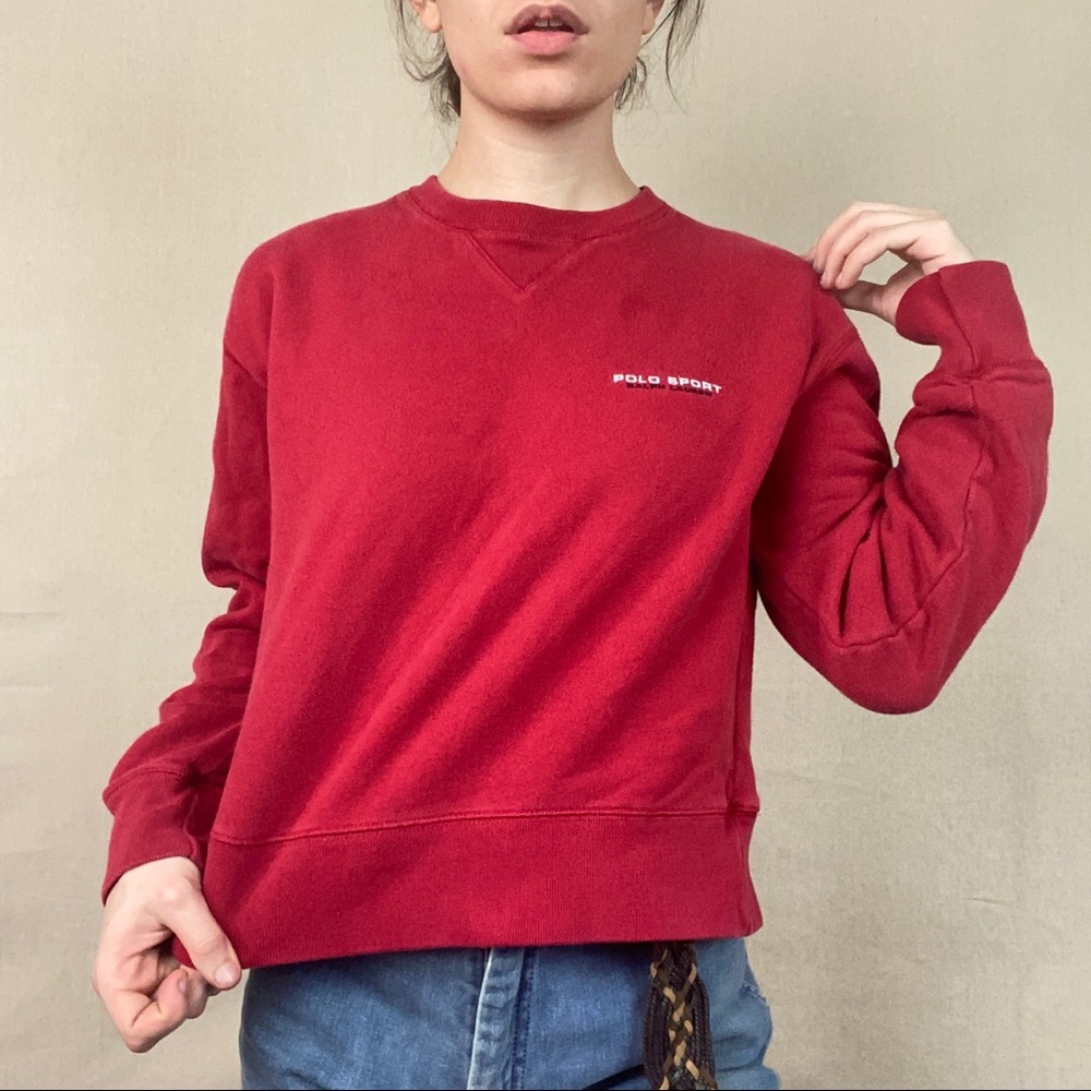 Red athletic polo sweater